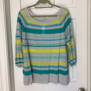 Loft gray/teal/green striped sweater